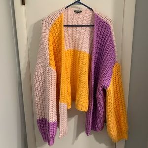 Chunky knit colorblock cardigan